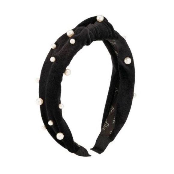 NWT Goody Barbie Black Velvet Knotted Headband with Pearls - Picture 1 of 3